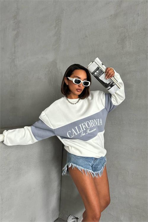 Dipmoda kadın gri bisiklet yaka california sweat NBG038 