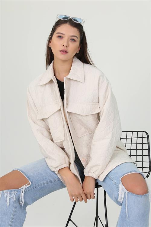 Dipmoda kadın kapitone işlemeli owersize regular ceket gömlek NB10055 