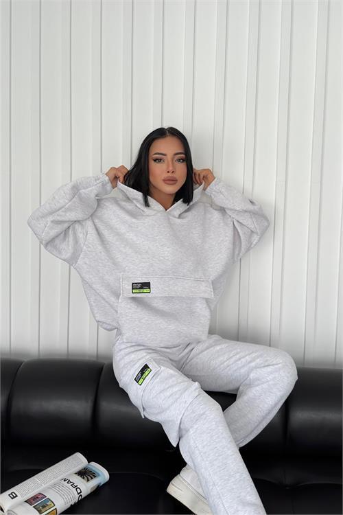 Dipmoda kadın kapüşonlu 3 iplik kışlık eşofman takımı DPNDCB11639