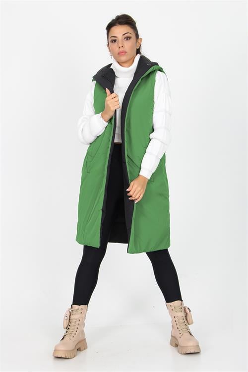 Dipmoda kadın kapüşonlu çift taraflı yeni sezon uzun kapitone neo yelek SY002 
