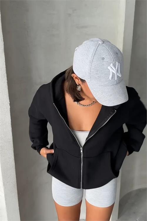 Dipmoda kadın kapuşonlu içi pamuklu sweat NBG030 