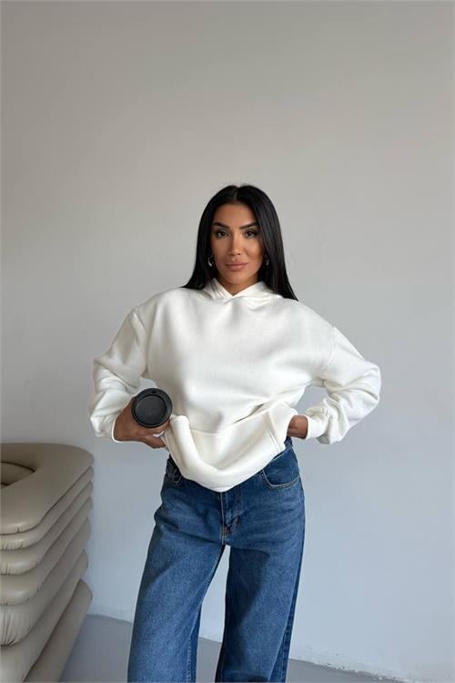 Dipmoda kadın kapüşonlu kanguru cepli oversize sweat DPG109