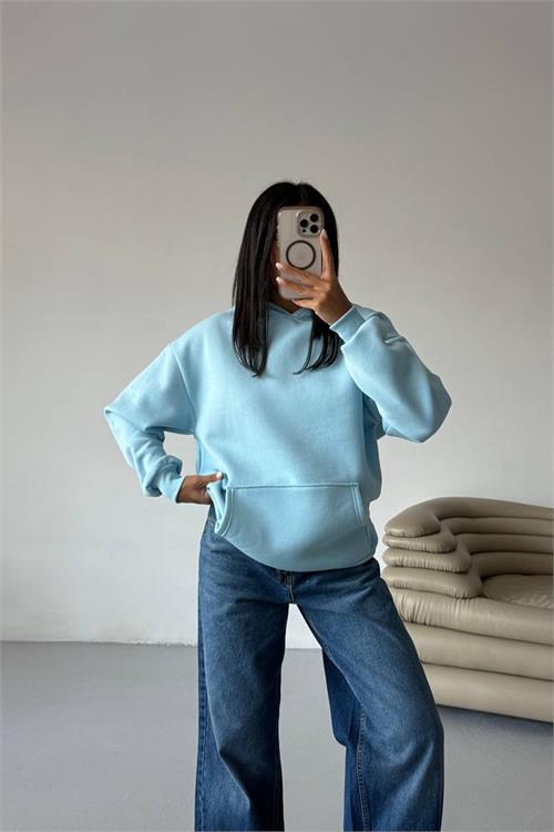 Dipmoda kadın kapüşonlu kanguru cepli oversize sweat DPG109