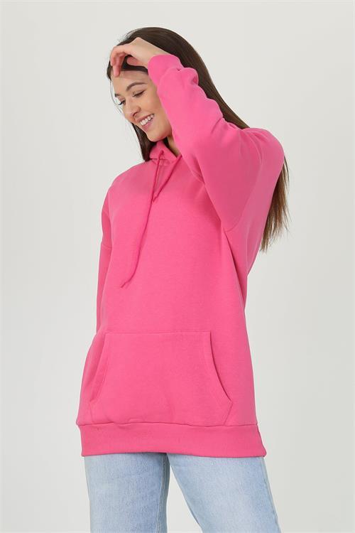 Dipmoda kadın kapüşonlu kanguru cepli üç iplik sweatshirt FVR002 