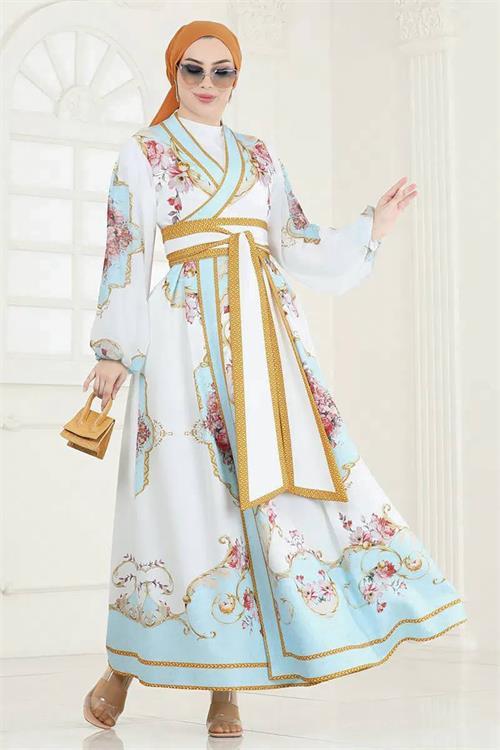 Dipmoda kadın kemerli anvelop tesettür elbise DPTMS42149