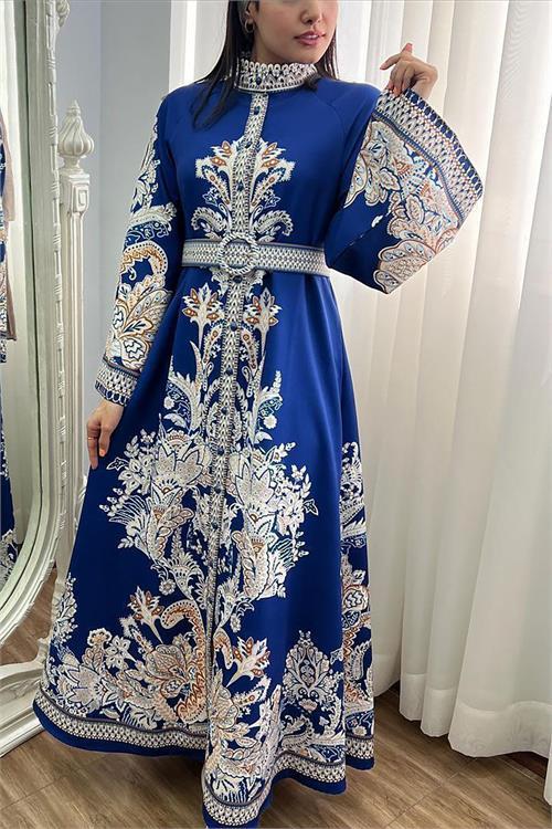 Dipmoda kadın kemerli midi boy tasarım elbise DPMS2393