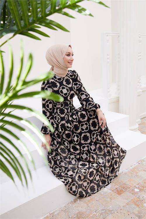 Dipmoda kadın kemerli yeni sezon tesettür elbise SMS016 