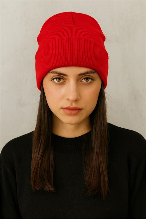 Dipmoda kadın kırmızı basic triko bere DPAKS024