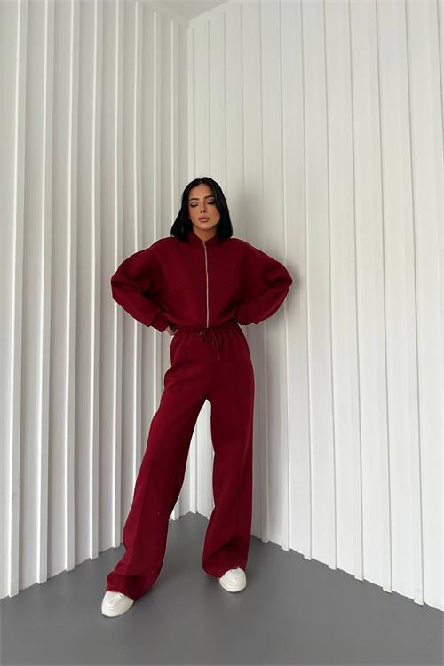 Dipmoda kadın kışlık alt üst eşofman takımı NB0022 - Bordo 