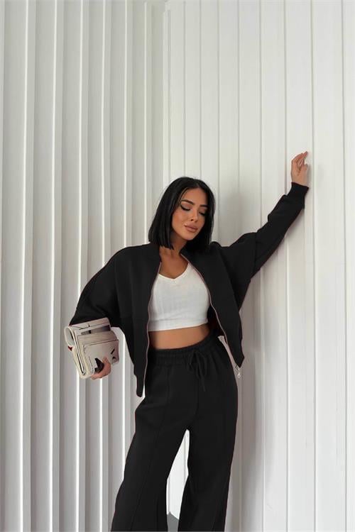 Dipmoda kadın kışlık alt üst eşofman takımı NB0022 - Siyah 