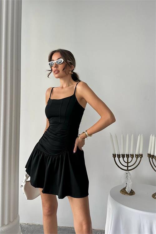 Dipmoda kadın korseli mini drape detaylı elbise DPDF076