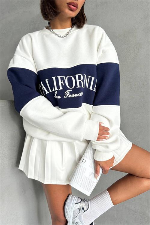 Dipmoda kadın lacivert bisiklet yaka california sweat NBG038 