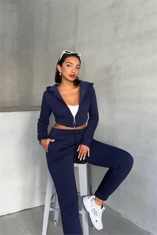 Dipmoda kadın lacivert pamuklu Celine eşofman takımı NBG025 