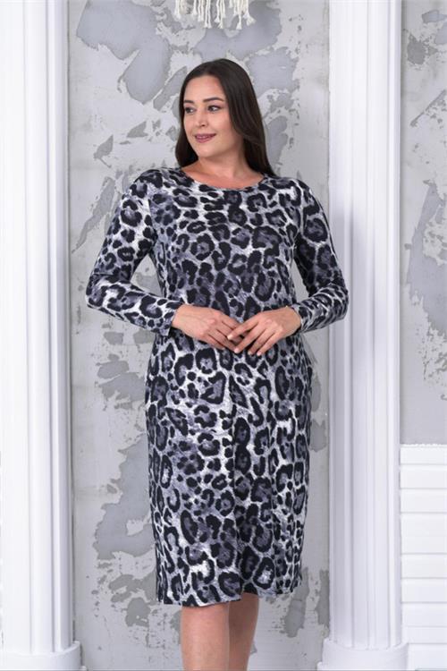 Dipmoda kadın leopar desenli büyük beden elbise NBA030