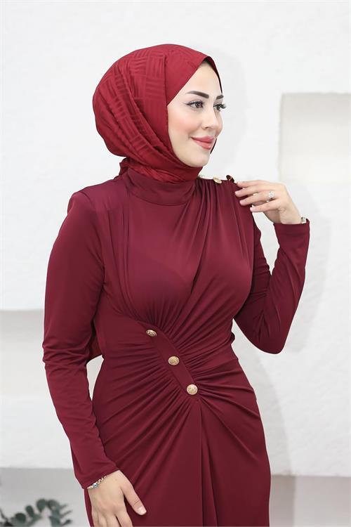 Dipmoda kadın likralı düğme detaylı tesettür elbise NMS046