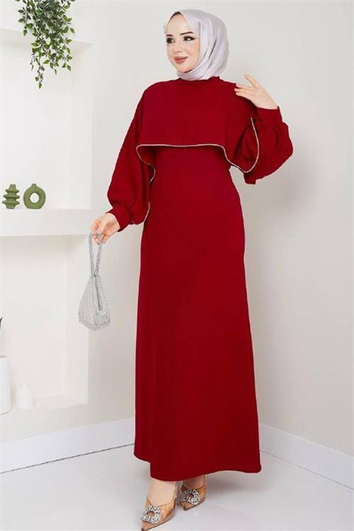 Dipmoda kadın likralı taş detaylı tesettür elbise NMS011 