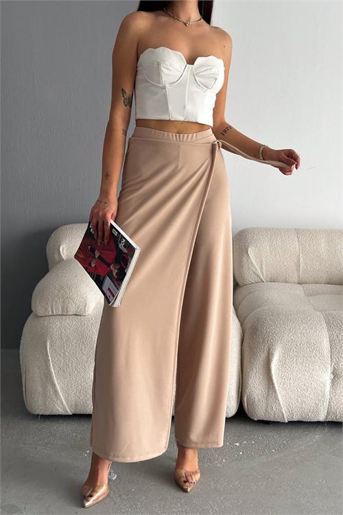 Dipmoda kadın likralı tasarım pantolon NBKKLF2015 - Bej 