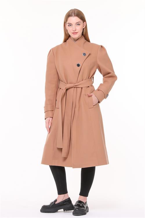 Dipmoda kadın midi oversize yün kaşe kaban DPNBPLTN03 - Camel