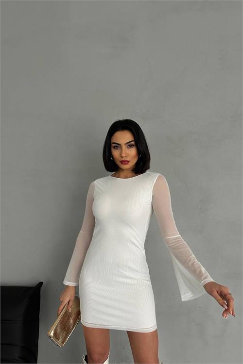 Dipmoda kadın mini boy kurdela detaylı tül elbise DPNBDF112