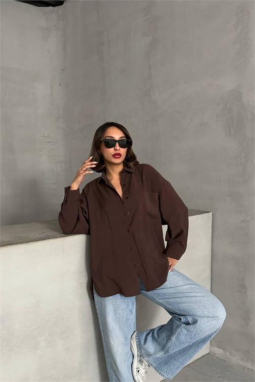 Dipmoda kadın modal kumaş oversize kalıp gömlek DPNBG069