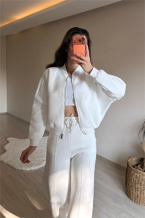 Dipmoda kadın oversize 3 iplik cepli eşofman takımı NM029