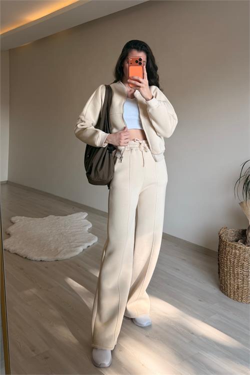 Dipmoda kadın oversize 3 iplik cepli eşofman takımı NM029