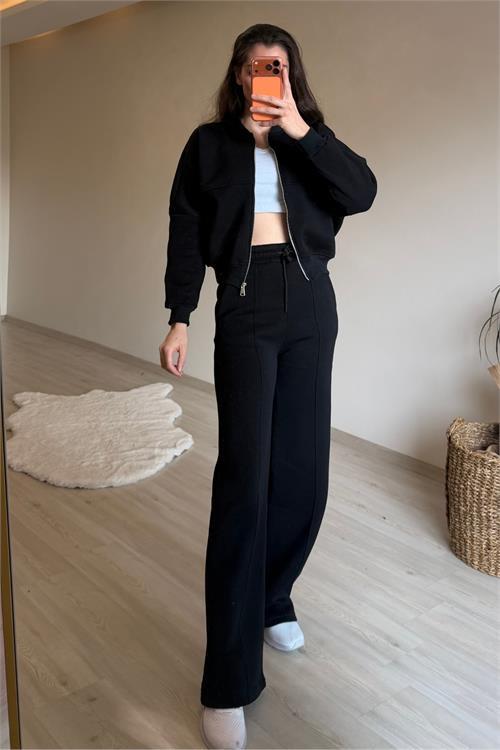 Dipmoda kadın oversize 3 iplik cepli eşofman takımı NM029