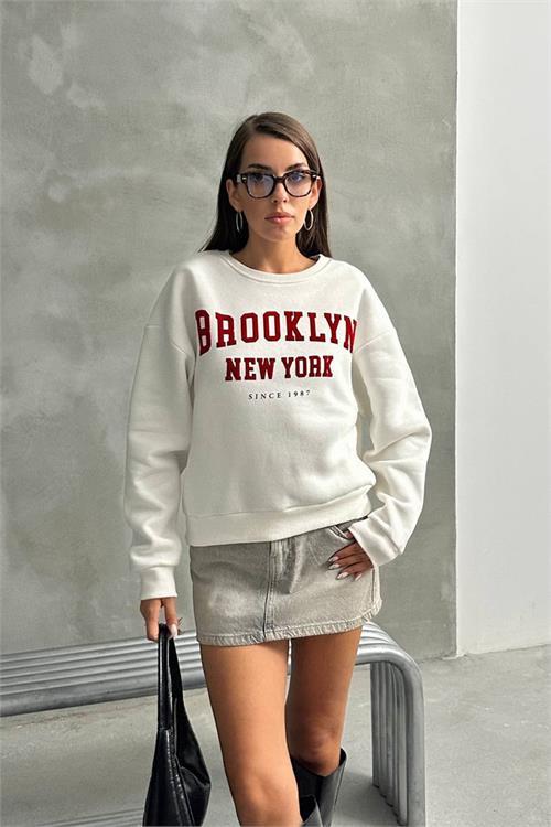 Dipmoda kadın oversize baskılı 3 iplik şardonlu sweatshirt DPG115