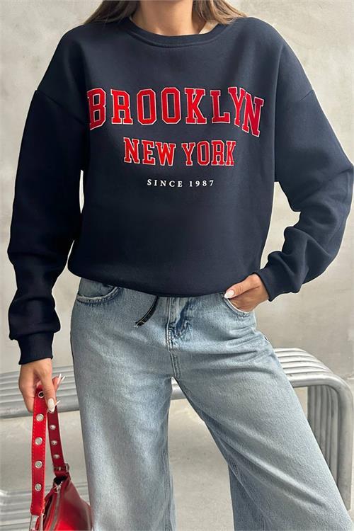 Dipmoda kadın oversize baskılı 3 iplik şardonlu sweatshirt DPG115