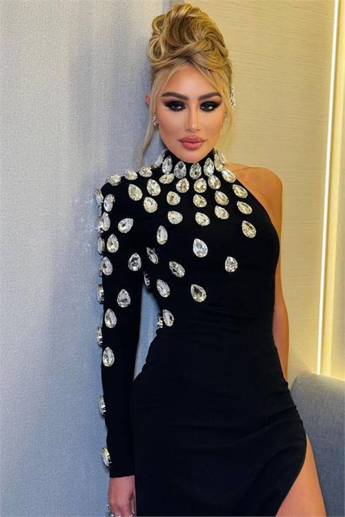 Dipmoda kadın özel taş işlemeli tasarım abiye elbise NBEMP2562 