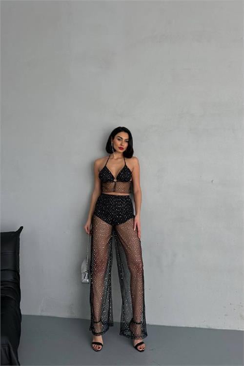 Dipmoda kadın palazzo pantolon braletli takım DPNBDF116