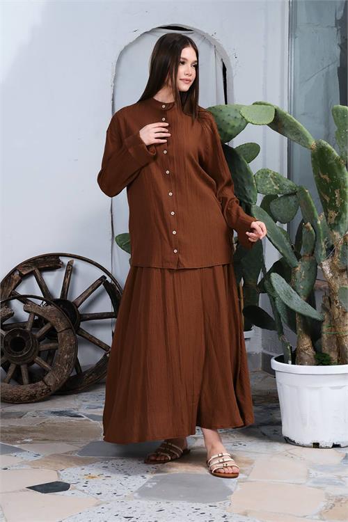 Dipmoda kadın pamuk gömlek etek alt üst takım DPNBDM8000