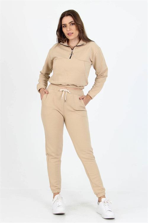Dipmoda Kadın Pamuklu Cepli Fermuar Detaylı Kışlık Eşofman Takımı DPNB7198