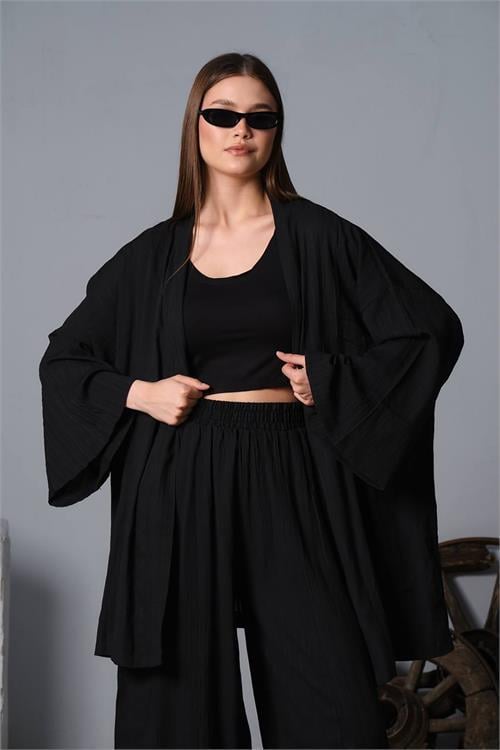 Dipmoda kadın pamuklu şalvar kimono ikili takım NBDM8001