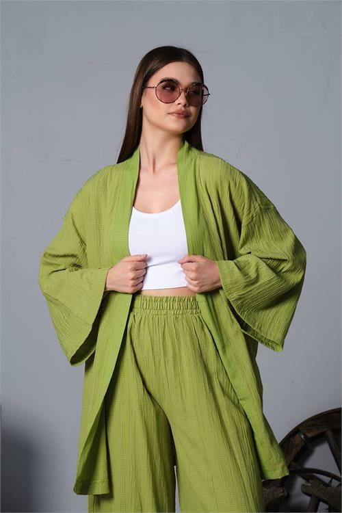 Dipmoda kadın pamuklu şalvar kimono ikili takım NBDM8001