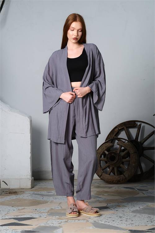 Dipmoda kadın pamuklu şalvar kimono ikili takım NBDM8001