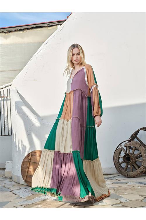 Dipmoda kadın pamuklu uzun salaş elbise DPNBDM6008