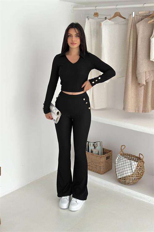 Dipmoda kadın polo yaka düğme detaylı takım DPK4322