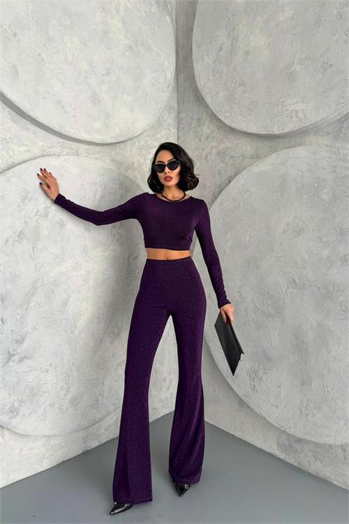 Dipmoda kadın saks double face simli takım DPNBDF131