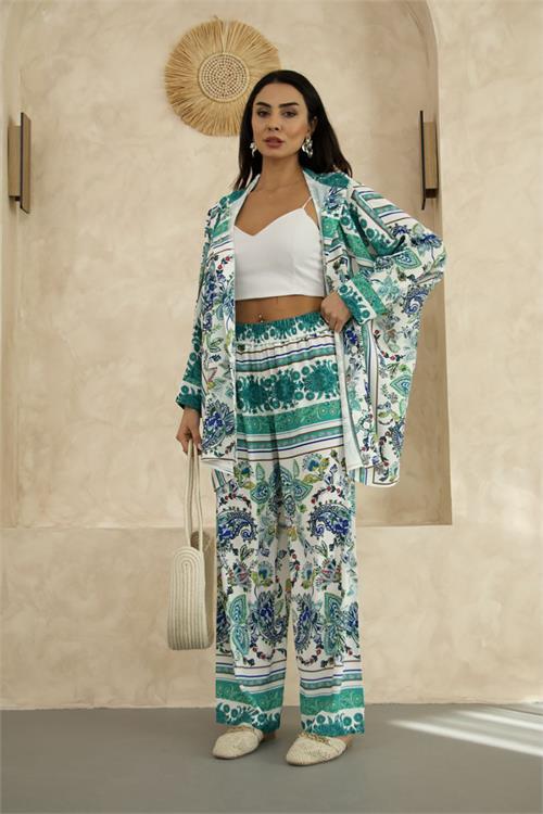 Dipmoda kadın salaş kesim desenli alt üst ikili takım DPMS25100