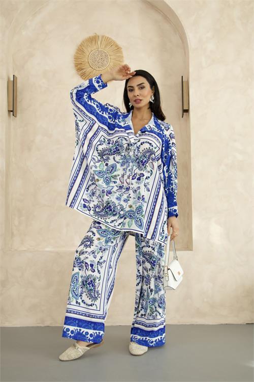 Dipmoda kadın salaş kesim desenli alt üst ikili takım DPMS25100