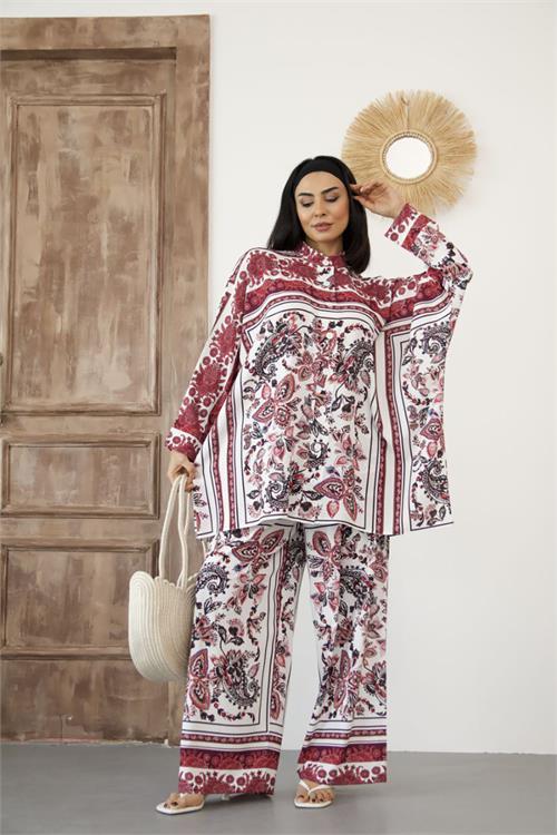 Dipmoda kadın salaş kesim desenli alt üst ikili takım DPMS25100