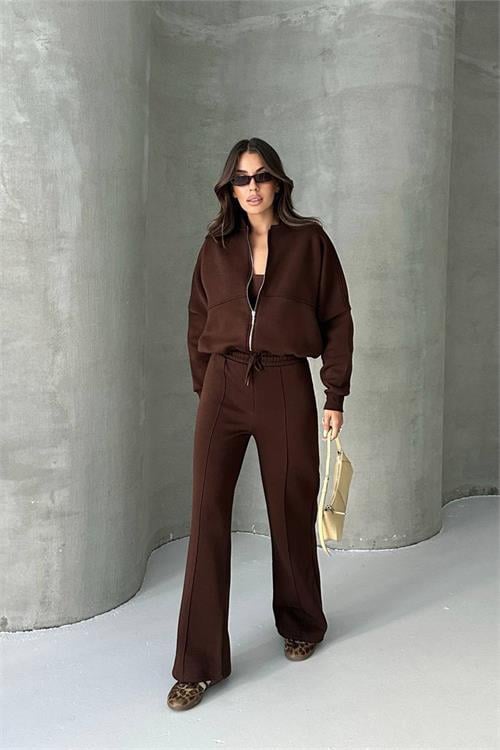 Dipmoda kadın şardonlu üç iplik eşofman takımı GTS018