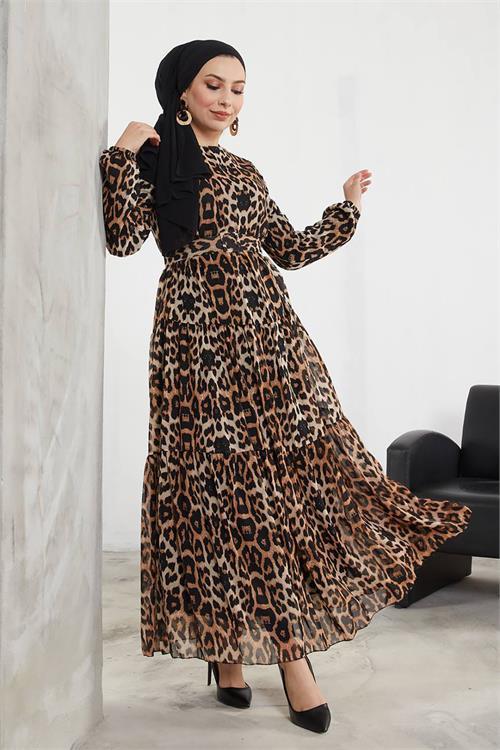 Dipmoda kadın şifon kemerli tesettür elbise SMS027 