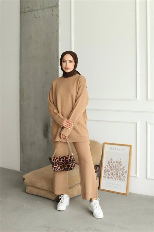 Dipmoda kadın sim detaylı ikili triko takım NMS019 