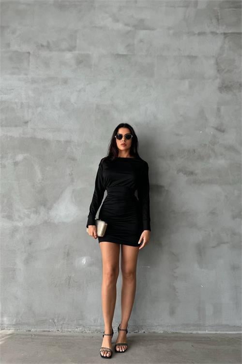 Dipmoda kadın sırt dekolteli mini boy elbise NBDF092