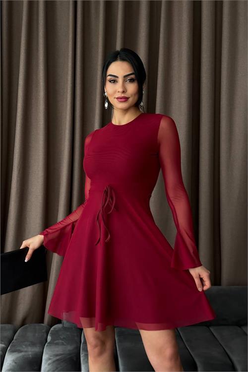 Dipmoda kadın sırt dekolteli tül mini elbise DPNBDF010