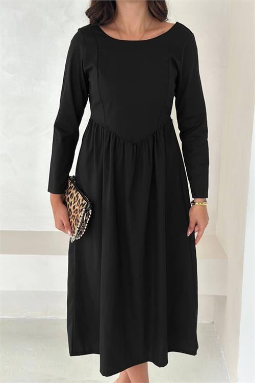 Dipmoda kadın sırt dekolteli uzun kollu midi elbise DPK4311