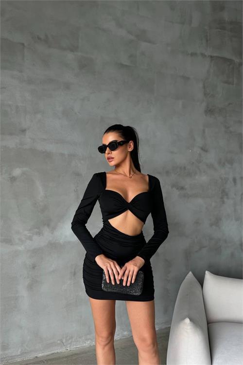 Dipmoda kadın sırt ve göğüs dekolteli mini elbise NBDF079
