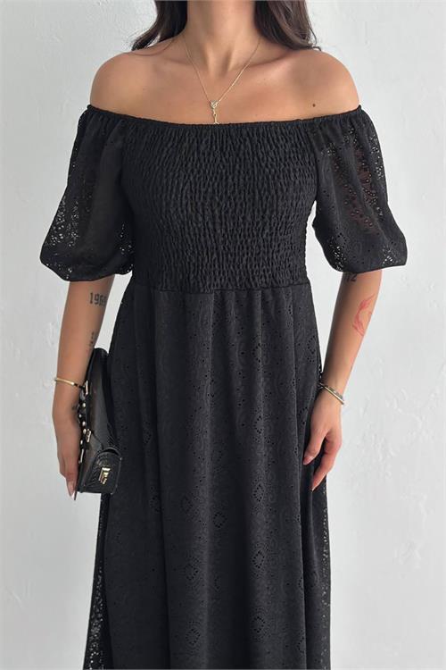 Dipmoda kadın siyah kare yaka dantel elbise DPK053